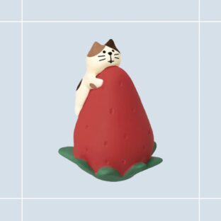 concombre｜コンコンブル｜子猫とジャンボいちご decore デコレ バレンタイン ねこ雑貨 ネコモチーフ かわいい フィギュア インテリア ミニチュア オブジェ まったり 癒し 置き物